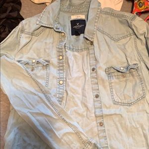 Light denim button up shirt